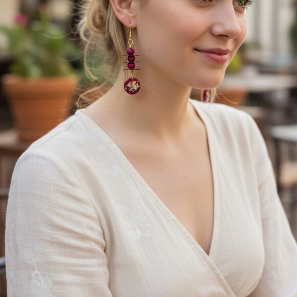 Vibrant Mosaic INspired Disc Earrings - Picture 2 of 3